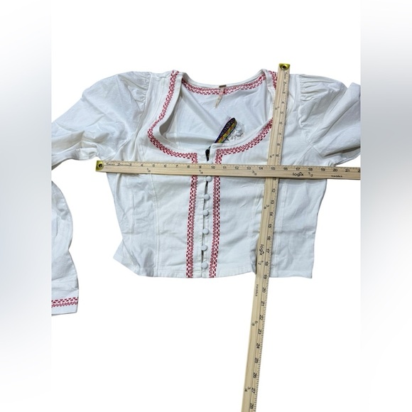 NWT Women's Free People White Boho Mada Top Corset style w/ exaggerated sleeves - Picture 7 of 11